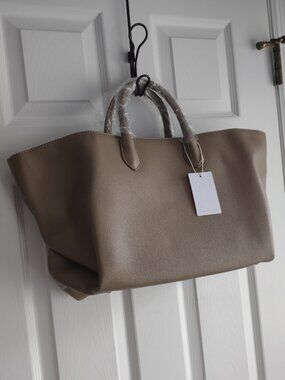 Faux leather tote - vegan - top handle satchel - extra large laptop bag - taupe
